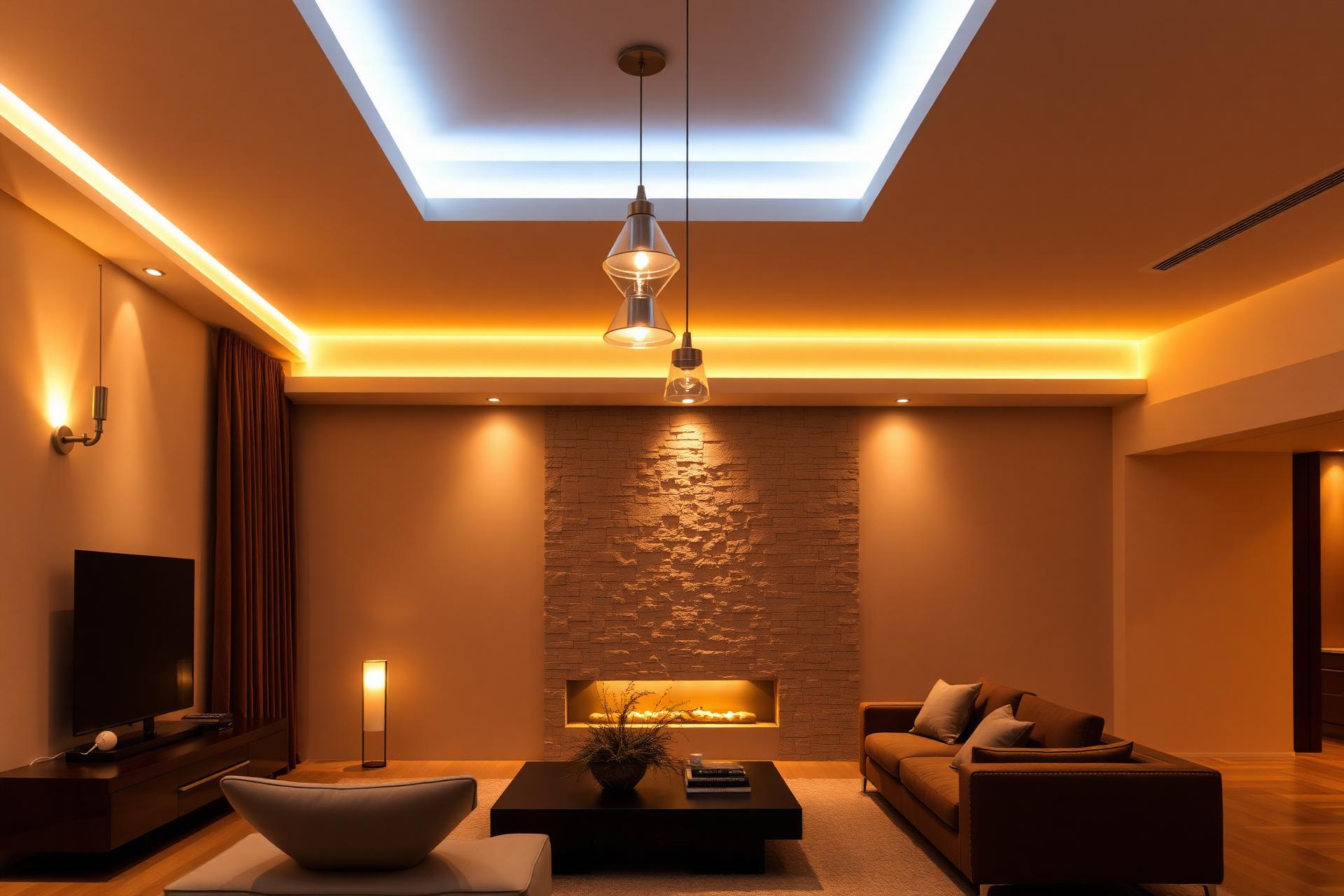 Interior con iluminación arquitectónica cálida integrada